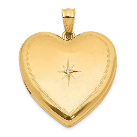 14K Yellow Gold 24mm Satin Diamond Heart Locket - 30 mm 14K Yellow Gold 24mm Satin Diamond Heart Locket - 30 mm