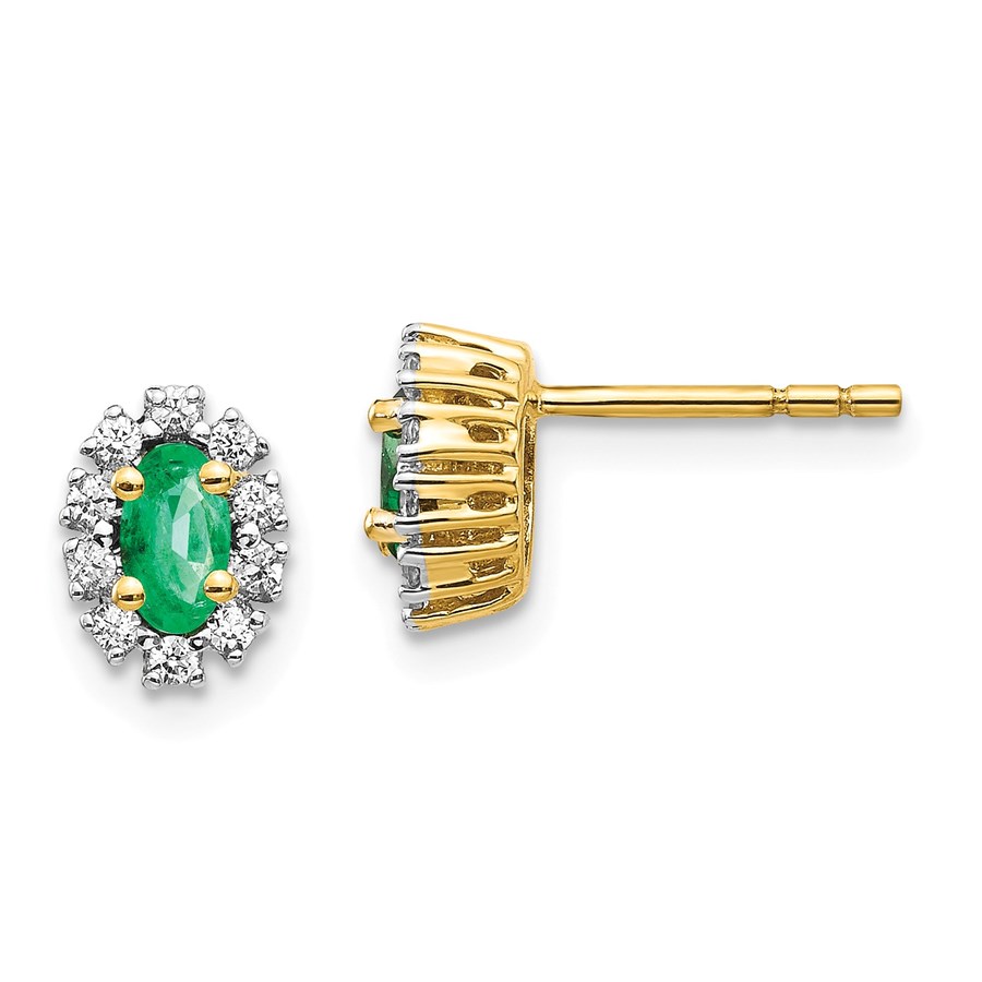 14k Yellow Gold .2ct Diamond & Emerald Earrings - 7 mm