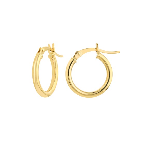 14K Yellow Gold 2X15mm Round Tube Polished Hoop Earring