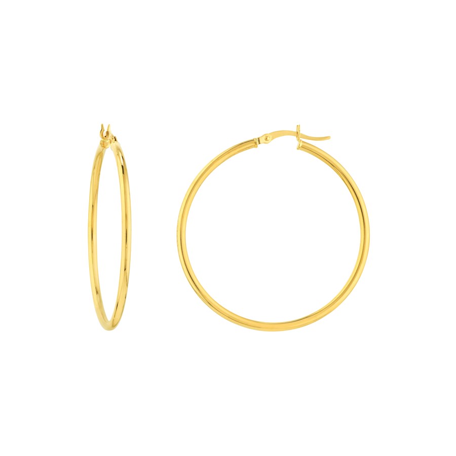 14K Yellow Gold 2X40mm Round Tube Polished Hoop Earring
