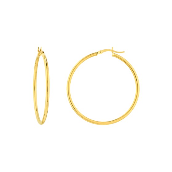 14K Yellow Gold 2X40mm Round Tube Polished Hoop Earring 14K Yellow Gold 2X40mm Round Tube Polished Hoop Earring