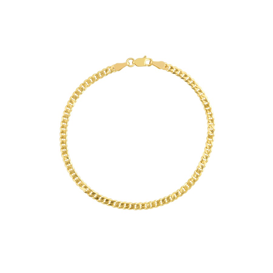 14K Yellow Gold 3.1 mm Cuban Chain Bracelet W Lobster - 7.25 in.