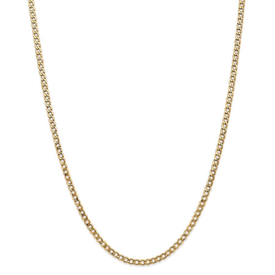 14k Yellow Gold 3.35 mm Semi-Solid Curb Link Chain - 28 in.