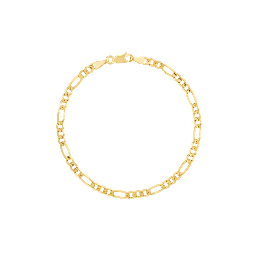 14K Yellow Gold 3.9mm Concave Link Figaro Chain Bracelet - 8 in.