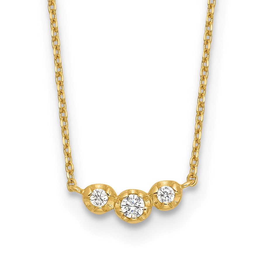 14K Yellow Gold 3 Stone CZ 18in with 2in ext. Necklace - 18 in.