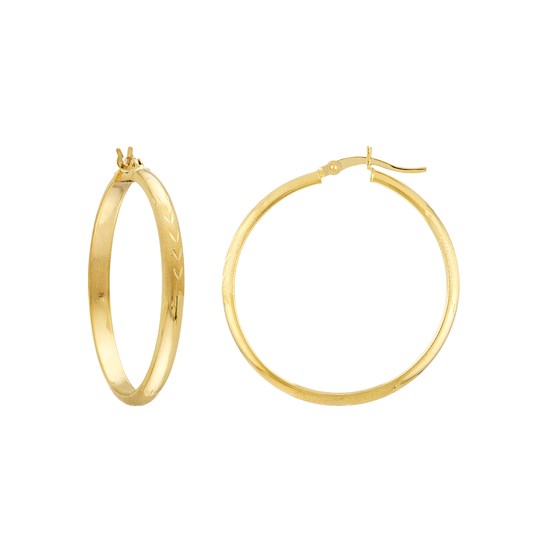 14K Yellow Gold 3 X 35 Half Round Florentine Hoops
