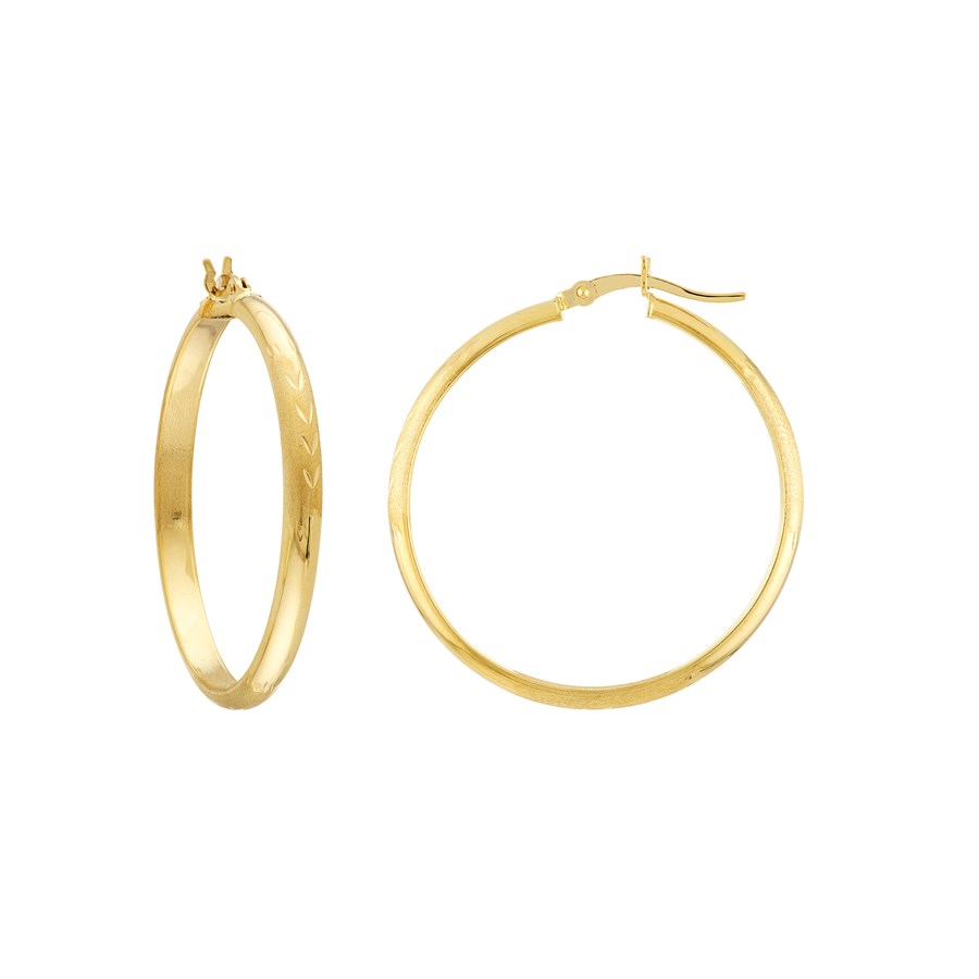 14K Yellow Gold 3 X 35 Half Round Florentine Hoops
