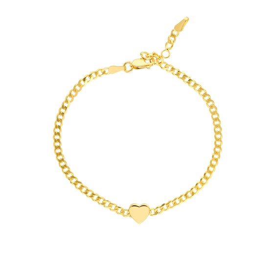 14K Yellow Gold 3D Heart Curb Chain Bracelet - 6.25 -7.25 in. 14K Yellow Gold 3D Heart Curb Chain Bracelet - 6.25 -7.25 in.