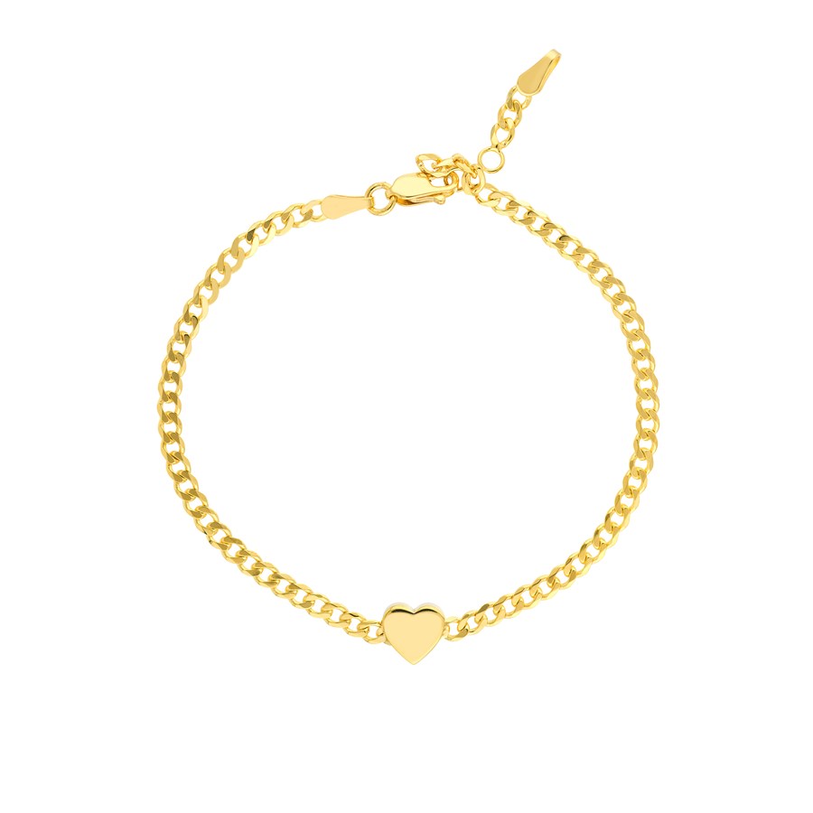 14K Yellow Gold 3D Heart Curb Chain Bracelet - 6.25 -7.25 in.