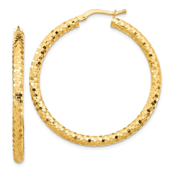 Buy 14k Yellow Gold 3x30 mm Diamond-cut Hoop Earrings - 40 mm | APMEX