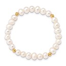 14k Yellow Gold 4-5 mm White Pearl & Beads Stretch Bracelet