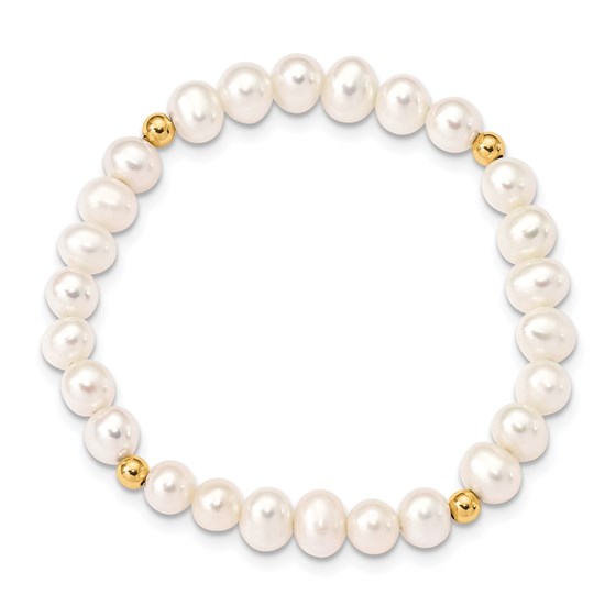14k Yellow Gold 4-5 mm White Pearl & Beads Stretch Bracelet 14k Yellow Gold 4-5 mm White Pearl & Beads Stretch Bracelet