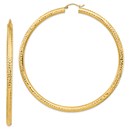 14k Yellow Gold 4 mm Diamond-cut Hoop Earrings - 82.5 mm