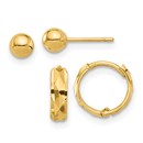 14K Yellow Gold 4mm Ball and Diamond Cut Hoop Set