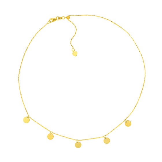 14K Yellow Gold 5 Dangle Disc Choker Slicon Necklace - 16 in.