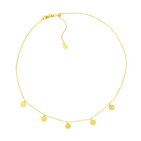 14K Yellow Gold 5 Dangle Disc Choker Slicon Necklace - 16 in. 14K Yellow Gold 5 Dangle Disc Choker Slicon Necklace - 16 in.