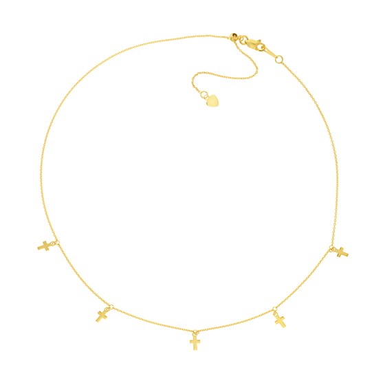 14K Yellow Gold 5 Dangle Mini Cross Choker - 16 in. 14K Yellow Gold 5 Dangle Mini Cross Choker - 16 in.