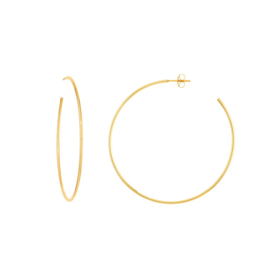 14K Yellow Gold 50 mm X 1.2 mm Hoops Post Earrings
