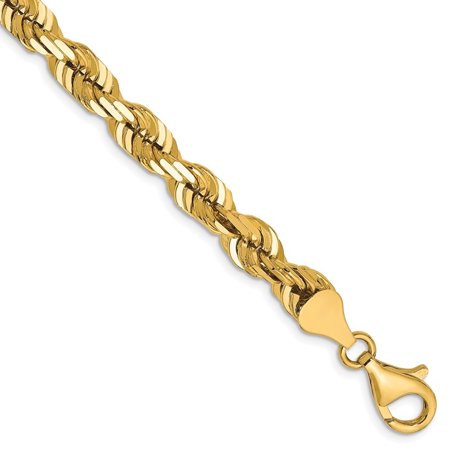 14k Yellow Gold 6.5 mm Diamond Cut Rope Chain - 9 in.