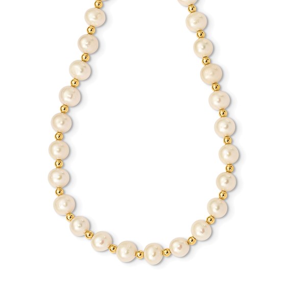 14k Yellow Gold 6-7 mm White FW Pearl Bead Necklace - 18 in.