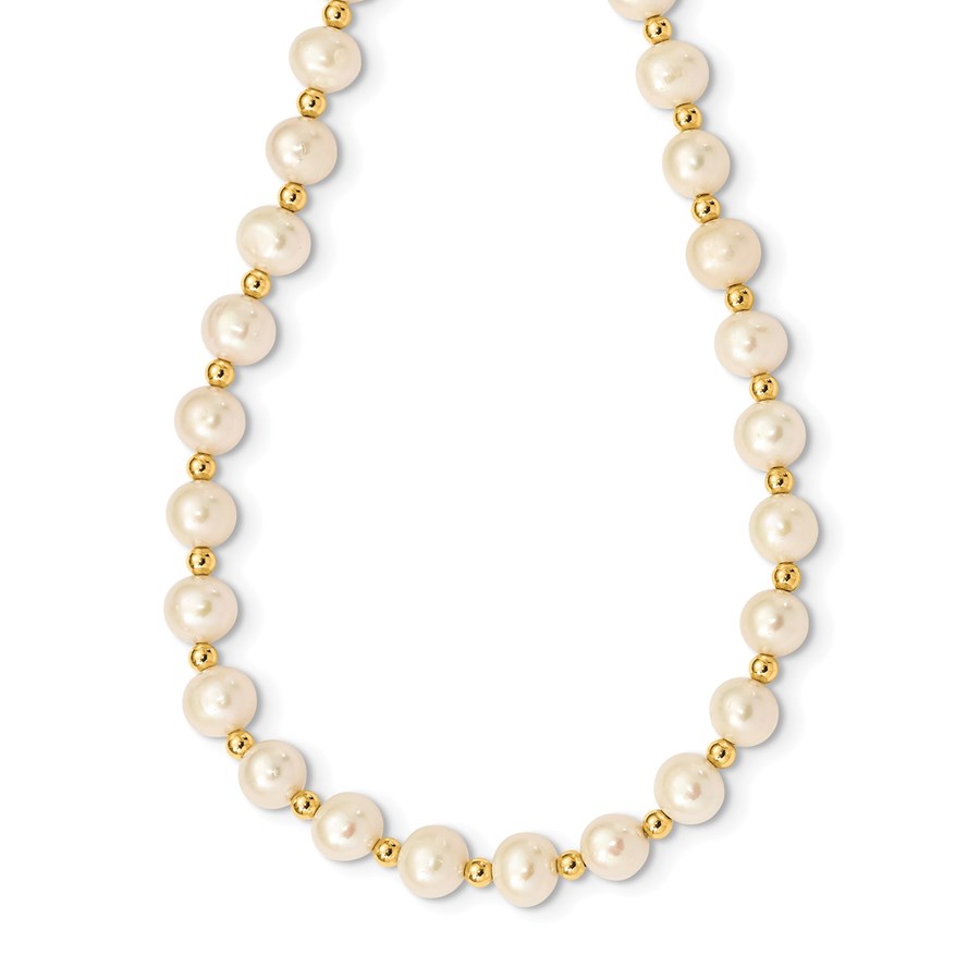 14k Yellow Gold 6-7 mm White FW Pearl Bead Necklace - 18 in.