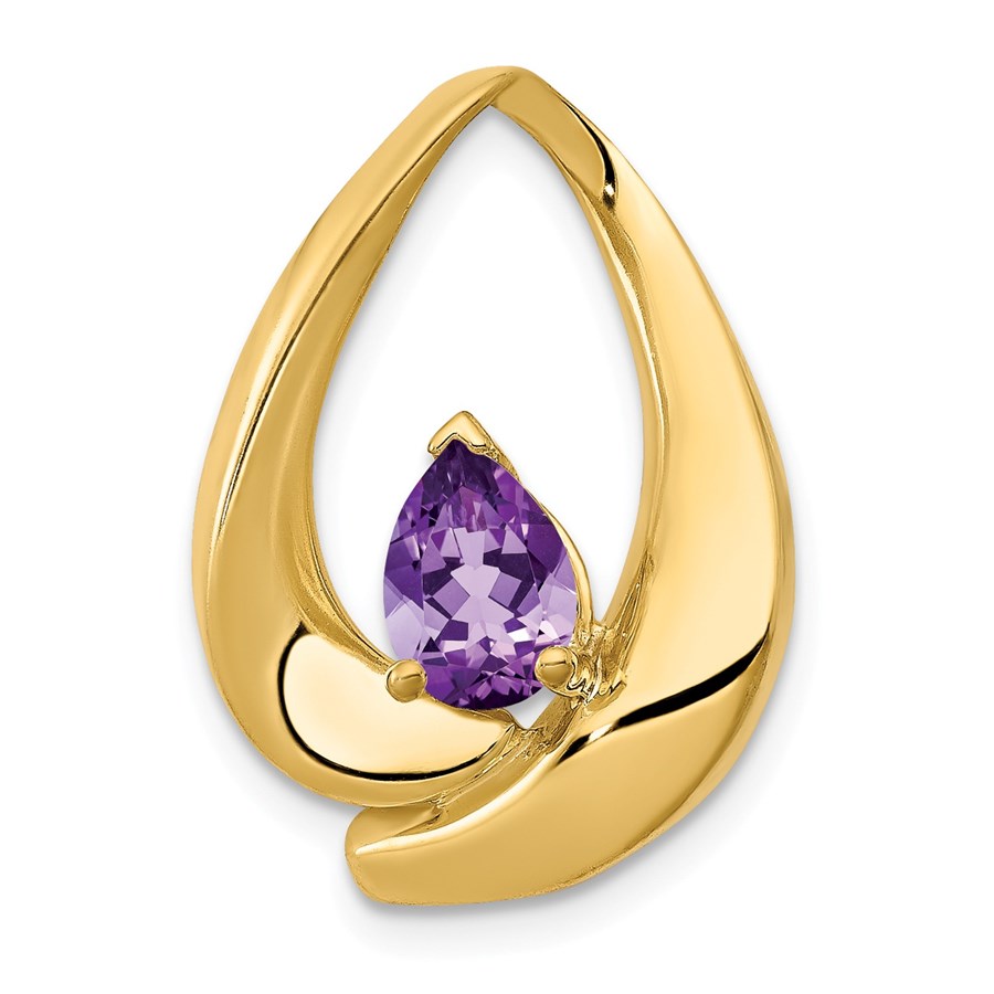 14k Yellow Gold 7x5 mm Pear Amethyst Slide