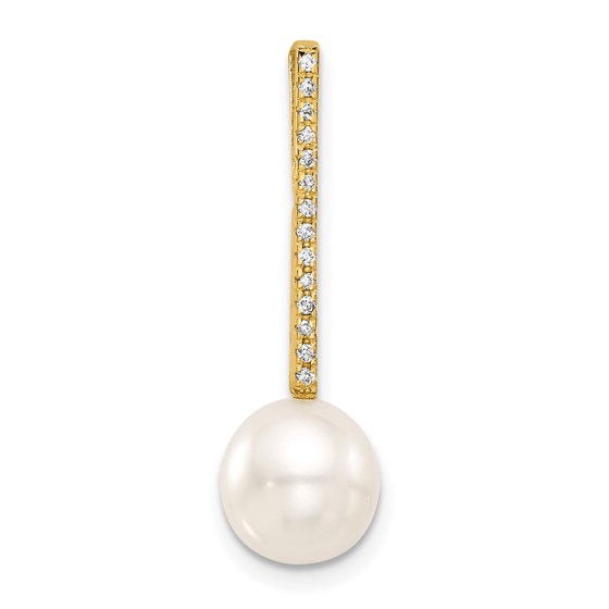 14K Yellow Gold Akoya Pearl Diamond Accent Drop Chain - 27 mm 14K Yellow Gold Akoya Pearl Diamond Accent Drop Chain - 27 mm