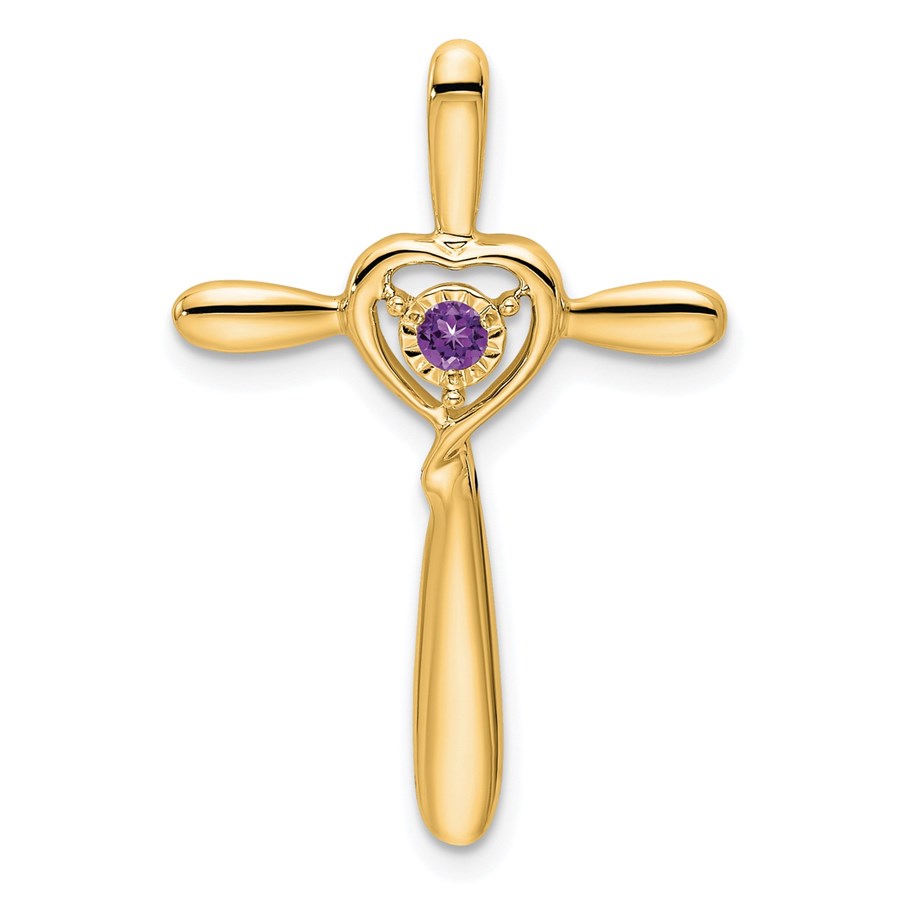 14K Yellow Gold Amethyst Cross w/Heart Chain Slide - 26.8 mm