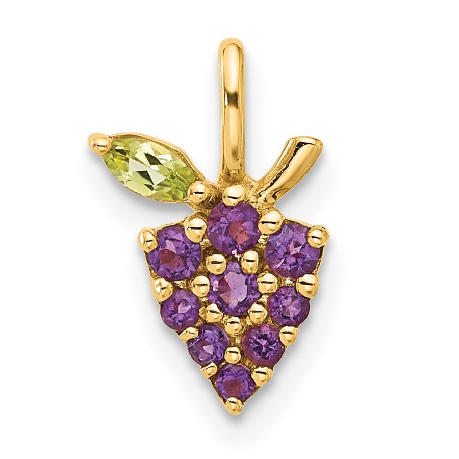 14K Yellow Gold Amethyst Peridot Grapes Chain Slide - 13.67 mm