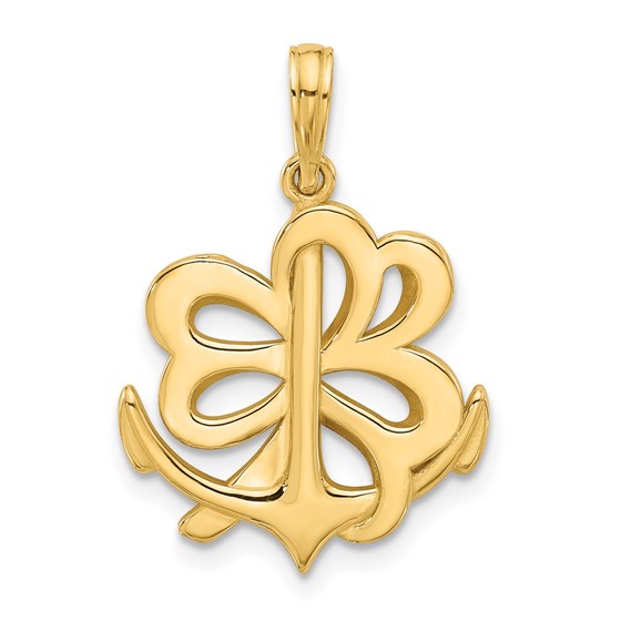 14K Yellow Gold Anchor and Clover Charm - 26.4 mm 14K Yellow Gold Anchor and Clover Charm - 26.4 mm