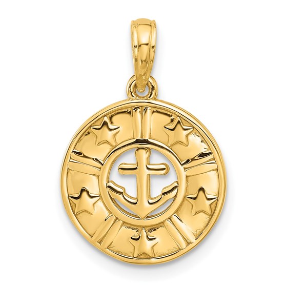 14K Yellow Gold Anchor and Stars Charm - 22 mm 14K Yellow Gold Anchor and Stars Charm - 22 mm
