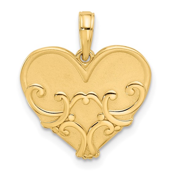 14K Yellow Gold and Brushed Fancy Heart Charm - 23 mm