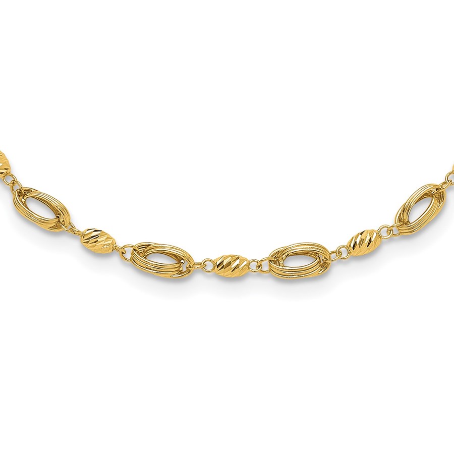 14K Yellow Gold and D/C Beaded Fancy Link Necklace - 17.25 in.