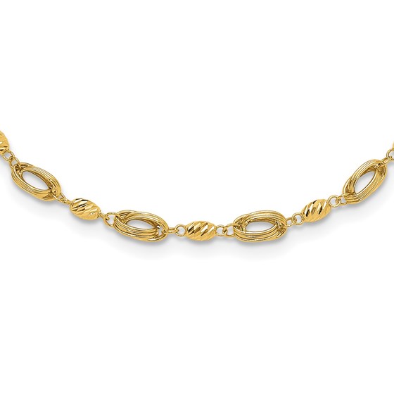 14K Yellow Gold and D/C Beaded Fancy Link Necklace - 17.25 in.