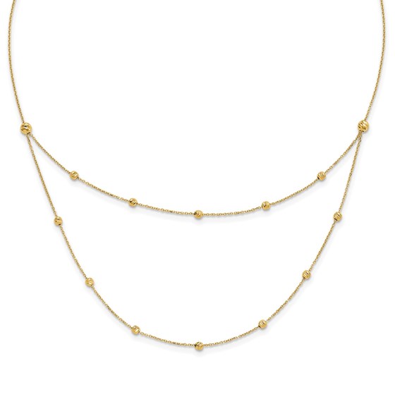 14K Yellow Gold and D/C Beaded Layered Necklace - 18 in.
