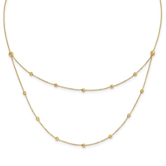 14K Yellow Gold and D/C Beaded Layered Necklace - 18 in. 14K Yellow Gold and D/C Beaded Layered Necklace - 18 in.