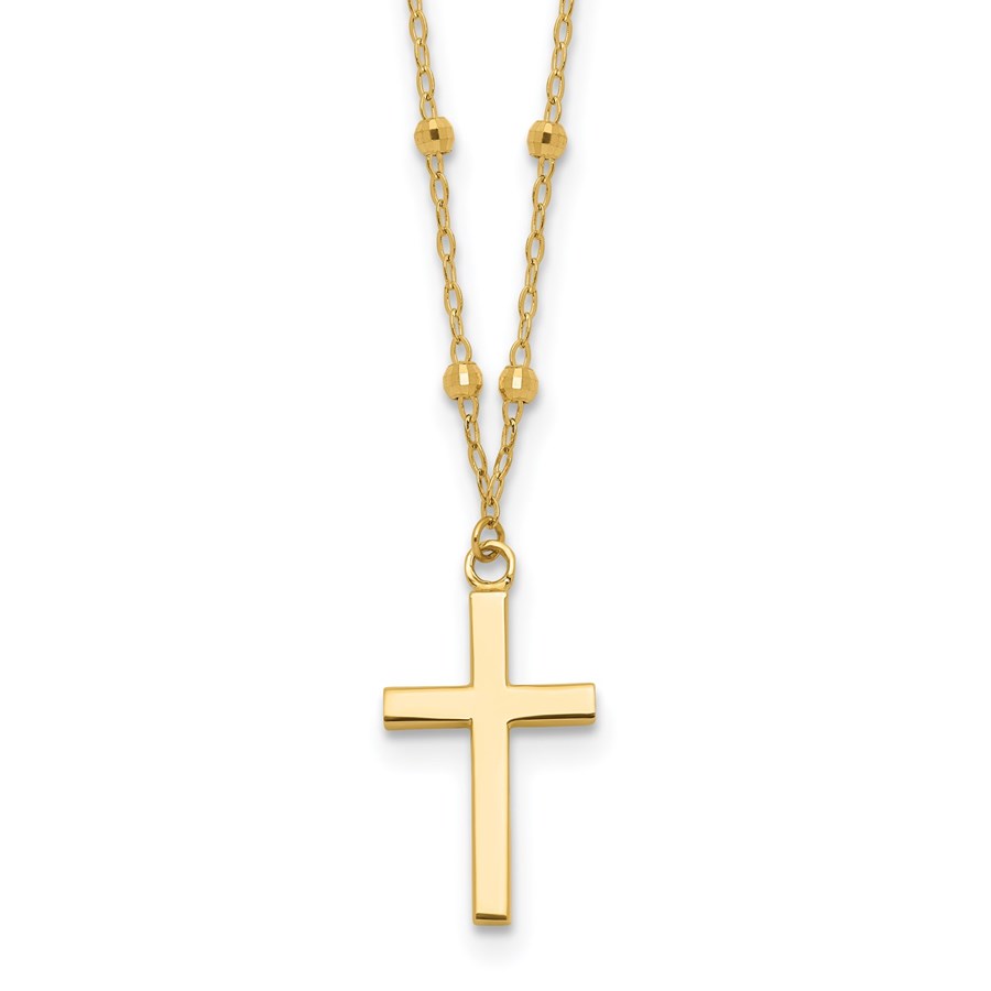 14K Yellow Gold and Diamond-cut Cross Necklace - 16.25 in.