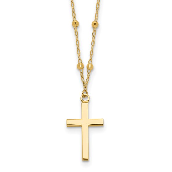 14K Yellow Gold and Diamond-cut Cross Necklace - 16.25 in.