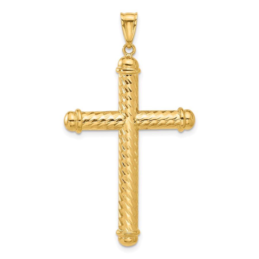 14K Yellow Gold and Diamond-cut Cross Pendant - 48.9 mm