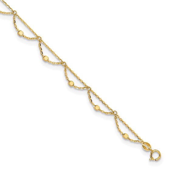 14K Yellow Gold and Diamond-cut Fancy Anklet - 11.5 in. 14K Yellow Gold and Diamond-cut Fancy Anklet - 11.5 in.
