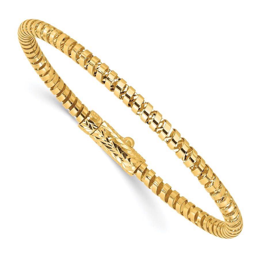 14K Yellow Gold and Diamond-cut Fancy Spiral Bangle