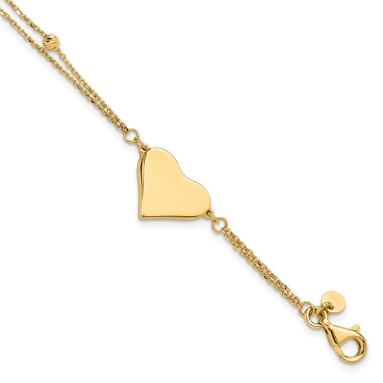 14K Yellow Gold and Diamond-cut Heart Beaded Bracelet - 7.5 in.