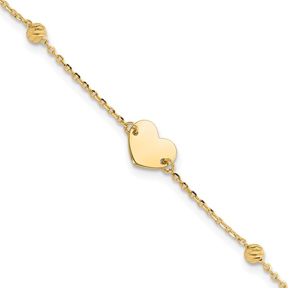 14K Yellow Gold and Diamond-cut Heart Beads Bracelet - 7.5 in.
