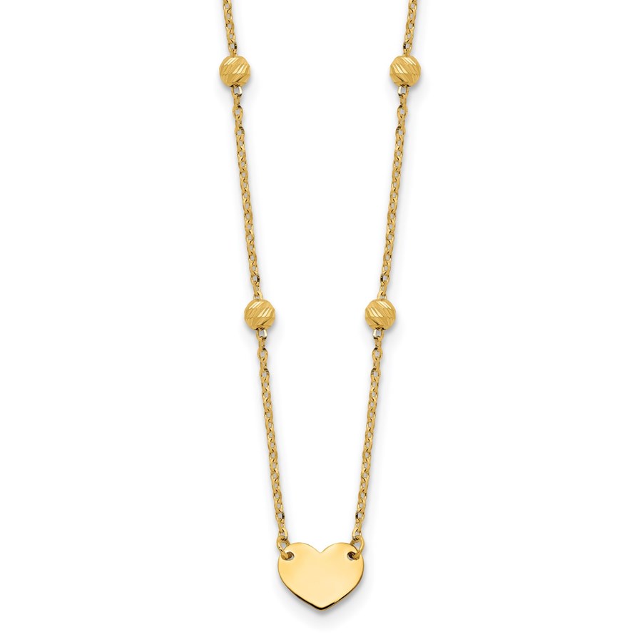 14K Yellow Gold and Diamond-cut Heart Beads Necklace - 17.5 in.