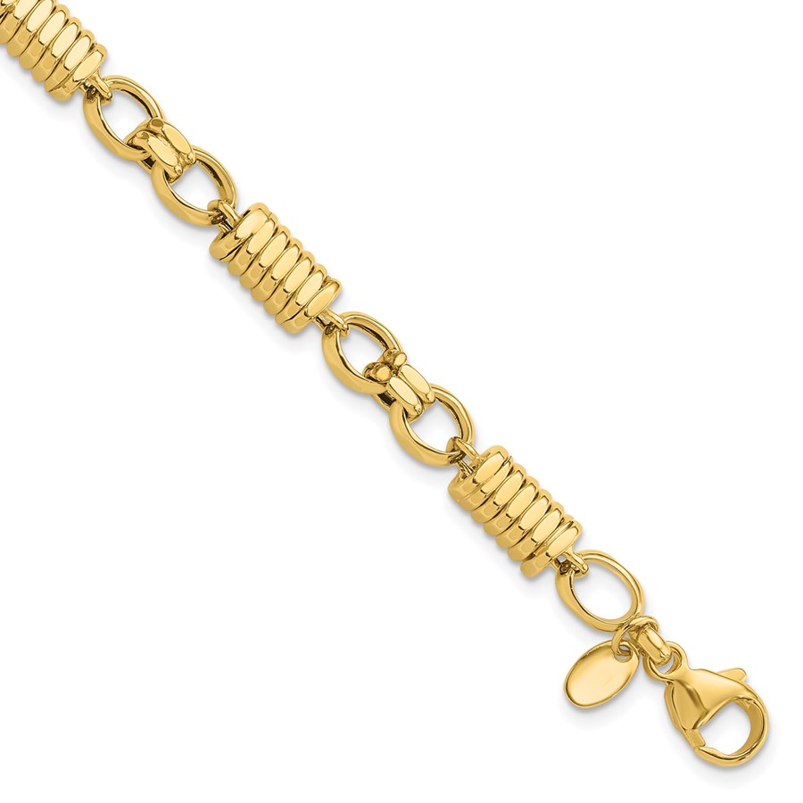 14K Yellow Gold and Grooved Fancy Link Men's Bracelet - 5.4 in.