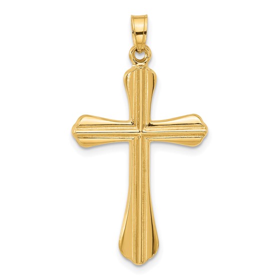 14K Yellow Gold and Grooved Hollow Cross Pendant - 35.4 mm
