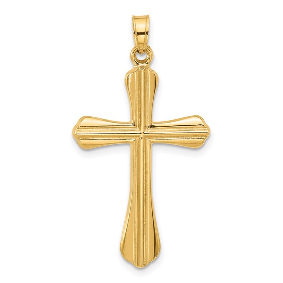 14K Yellow Gold and Grooved Hollow Cross Pendant - 35.4 mm 14K Yellow Gold and Grooved Hollow Cross Pendant - 35.4 mm