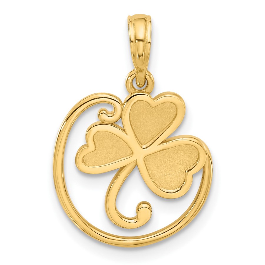 14K Yellow Gold and Satin Fancy Clover Charm - 22.4 mm