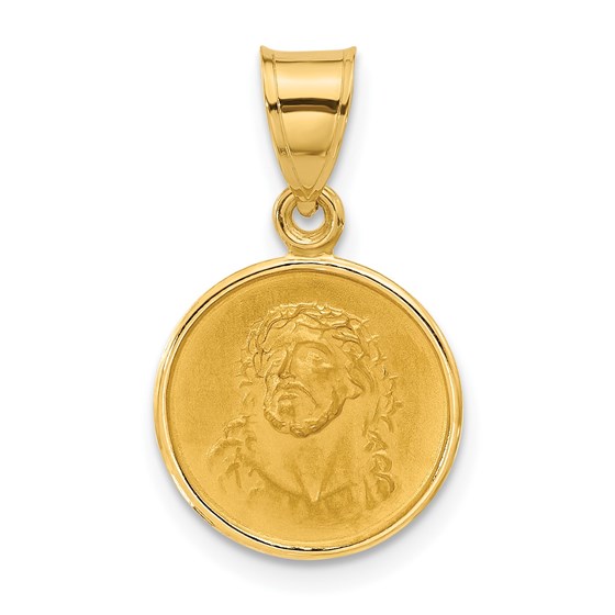 14K Yellow Gold and Satin Solid Face of Jesus Medal - 21.5 mm 14K Yellow Gold and Satin Solid Face of Jesus Medal - 21.5 mm