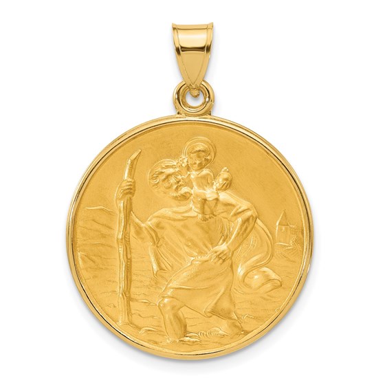 14K Yellow Gold and Satin Solid St. Christopher Medal - 32.8 mm 14K Yellow Gold and Satin Solid St. Christopher Medal - 32.8 mm